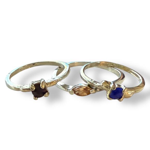 Silver 3 Multi Finger Ring Lot With Gemstones Size 6 and 9 - Picture 2 of 3